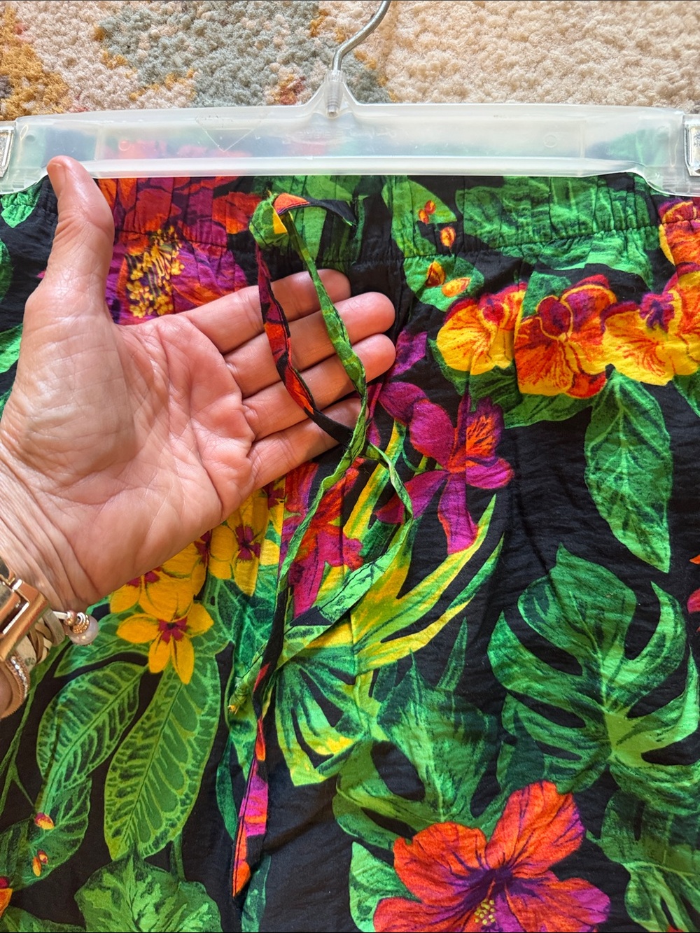 Panama Jack Tropical Floral Wide-Leg Pants & Kimono - Black, Green, Yellow, Pink - Picture 7 of 13